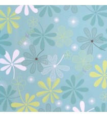 Blue white green brown color traditional flower drawings rising stars roller blind